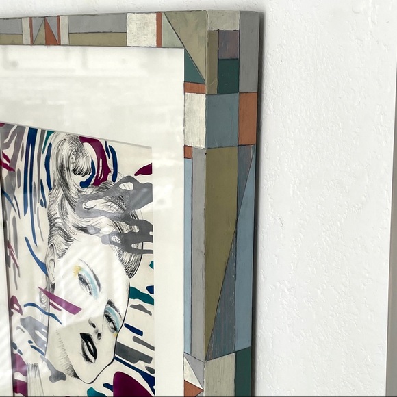 ORIGINAL FRAMED ART Metallic & Ink Graphic Illustration Drawing of Fashion Model - Picture 9 of 13